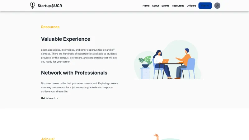 Startup@UCR resources section - career opportunities and professional networking for students